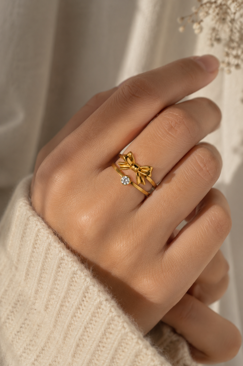 Double Band Bow Crystal Ring
