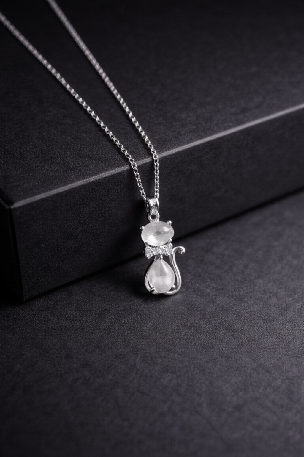 Crystal Cat Charm Necklace