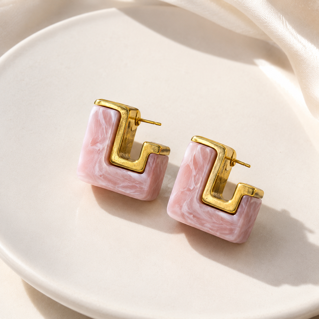 Rosé Marble Statement Hoops