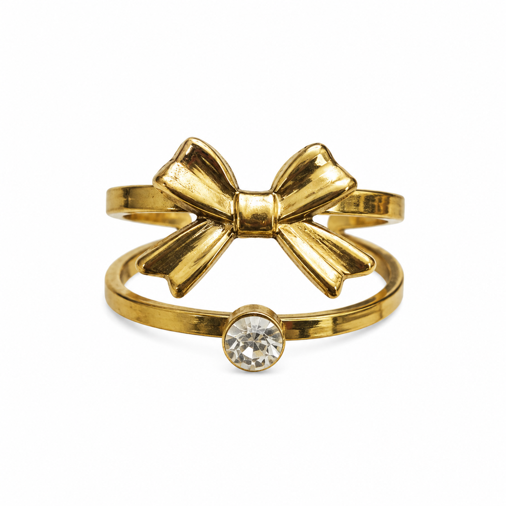Double Band Bow Crystal Ring