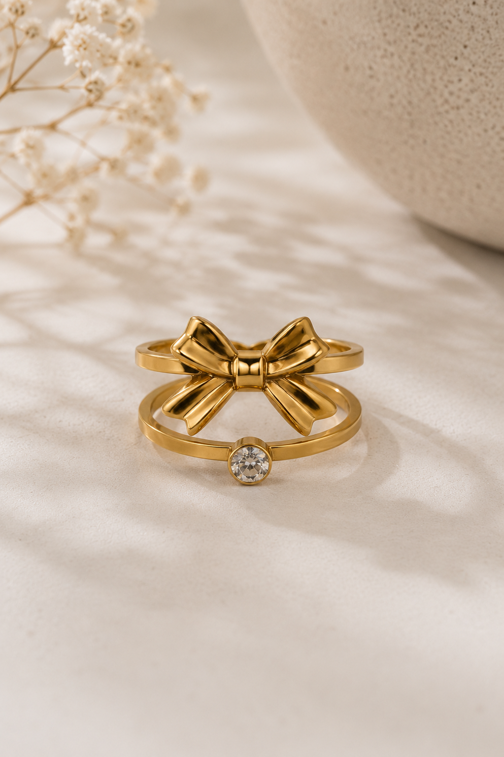 Double Band Bow Crystal Ring