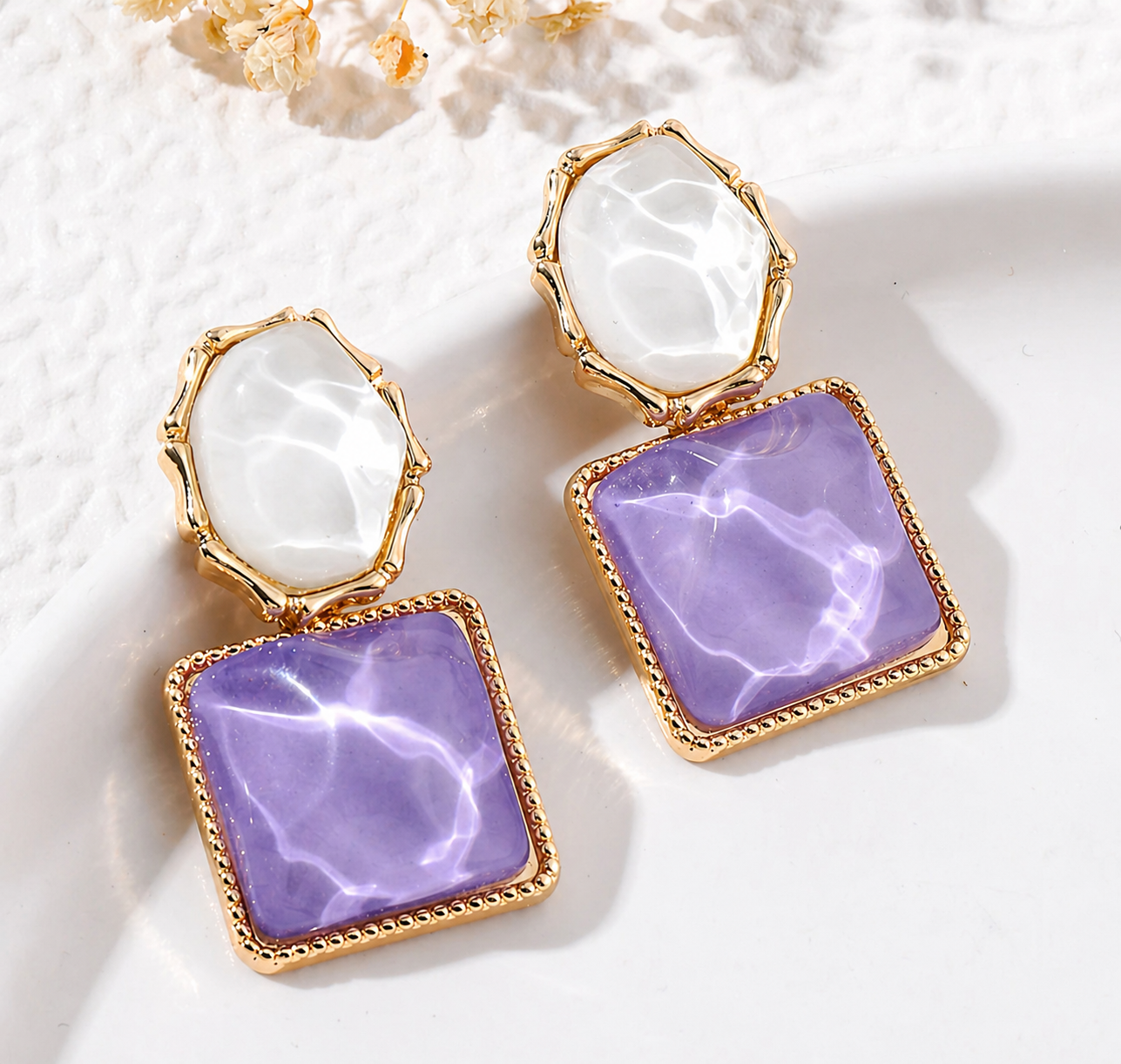 Lavender Stone Drop Earrings