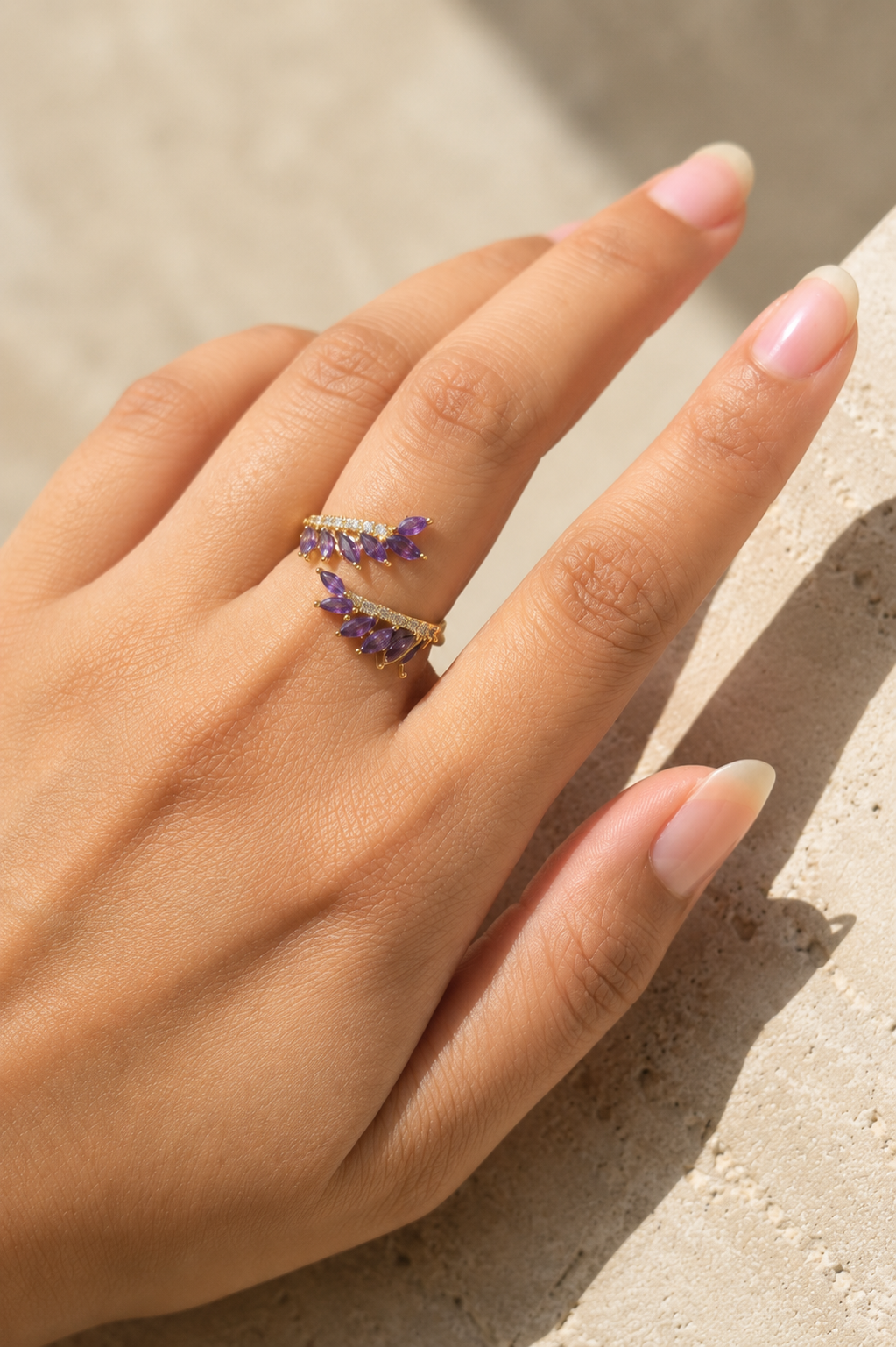 Amethyst Laurel Open Ring