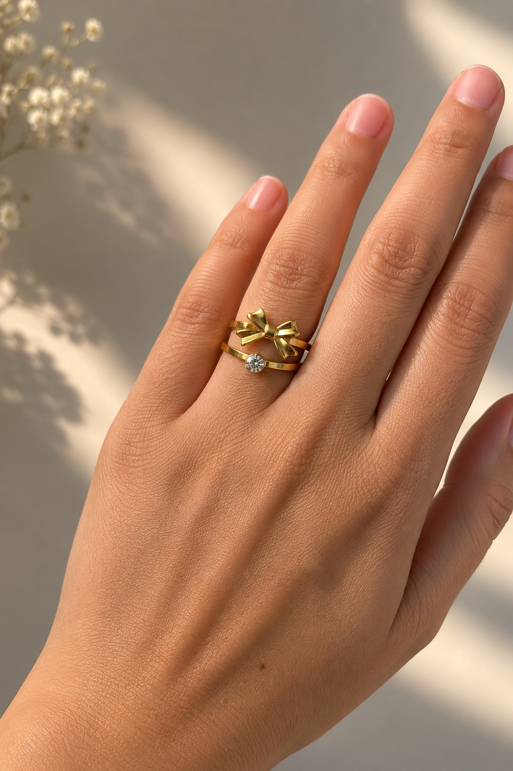 Double Band Bow Crystal Ring
