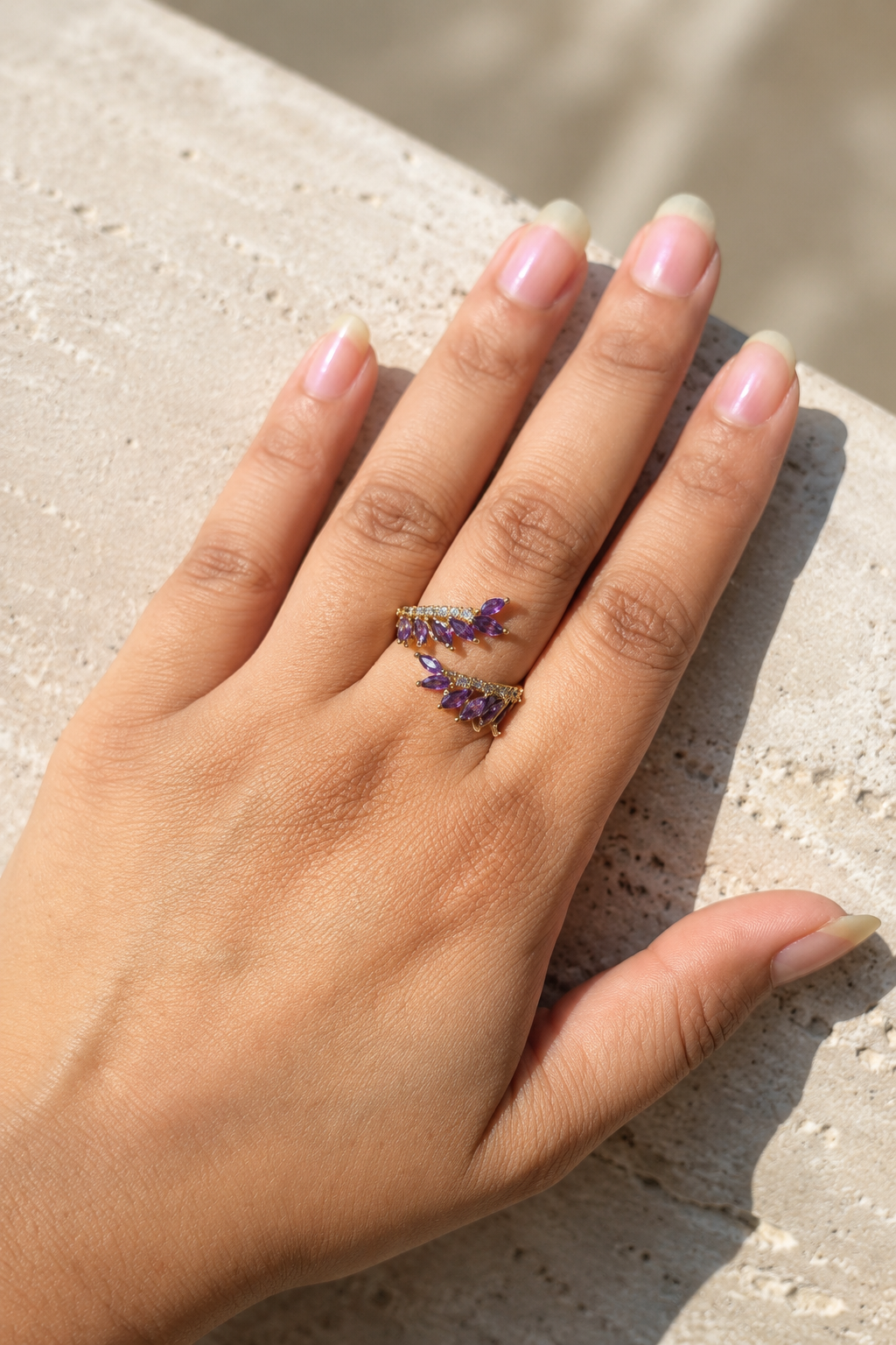 Amethyst Laurel Open Ring