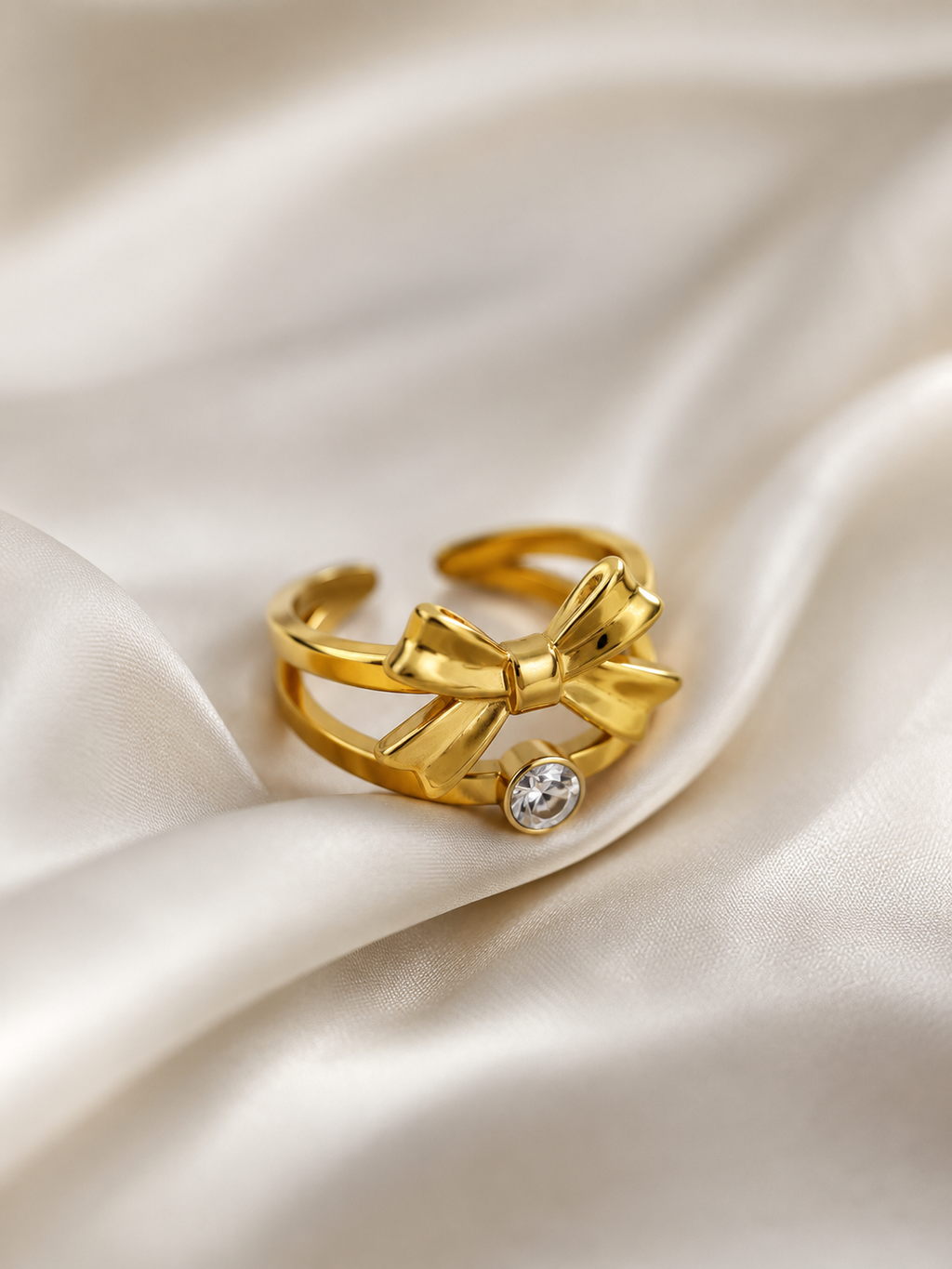 Double Band Bow Crystal Ring