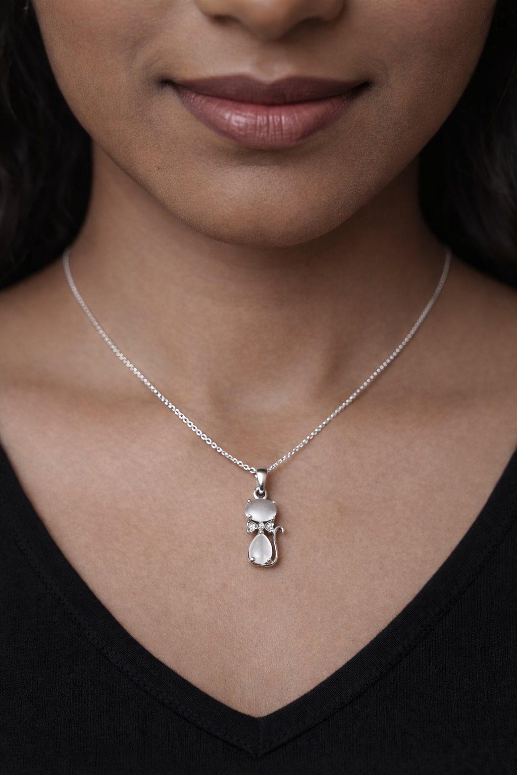 Crystal Cat Charm Necklace